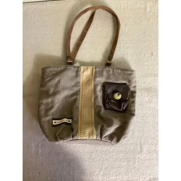 Catherine Parra Women Herringbone Boho Tote Leather Strap EUC